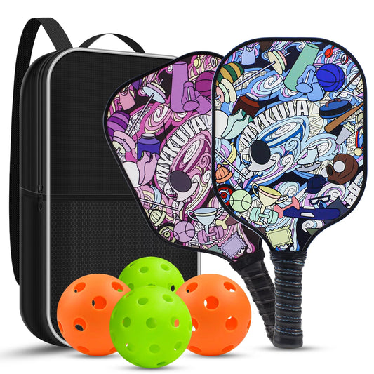 Pickleball Paddles Set of 2 Paddles,4 Pickleball Balls, Lightweight Fiberglass Surface&Honeycomb Core Pickleball Set Gifts for Men Women