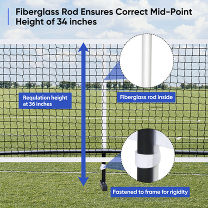 Portable Pickleball Game Tennis Net Powder Coated Frame Yard W/ Carry Bag&Stakes