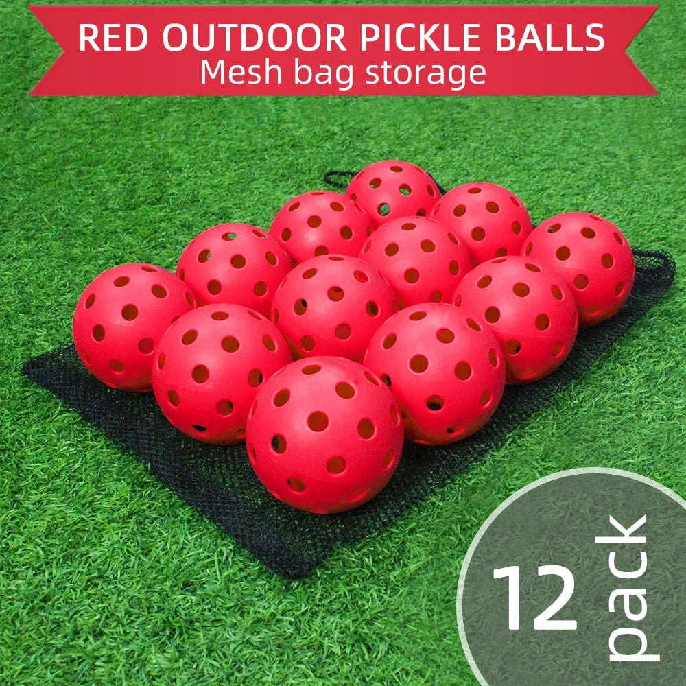12Pcs Outdoor Pickleball Balls 40Holes Pickleball Accessories Red